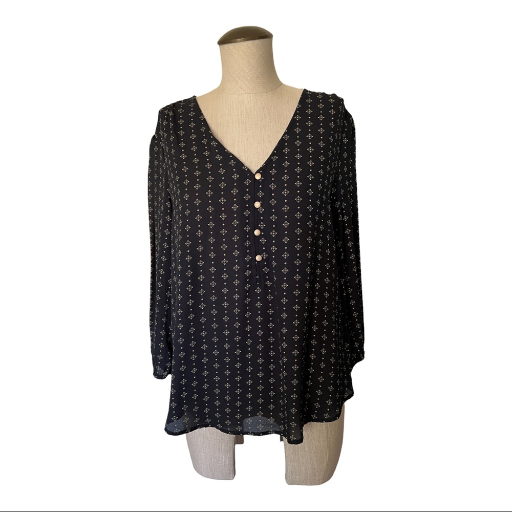 NWT Stitch Fix 41 Hawthorn Raquel Button Detail Mixed Material Black Blo…